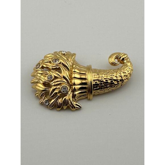 Vintage Monet Cornucopia Bouquet Brooch Gold Tone Autumn Fall Thanksgiving - Picture 1 of 8
